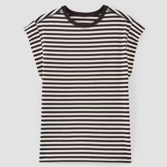 The Muscle Tee in Essential Cotton. Black/white stripe edgy muscle tee. Size M. - Picture 6 of 7